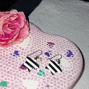 Black & White Striped Star Dangle Earrings (Goldtone)